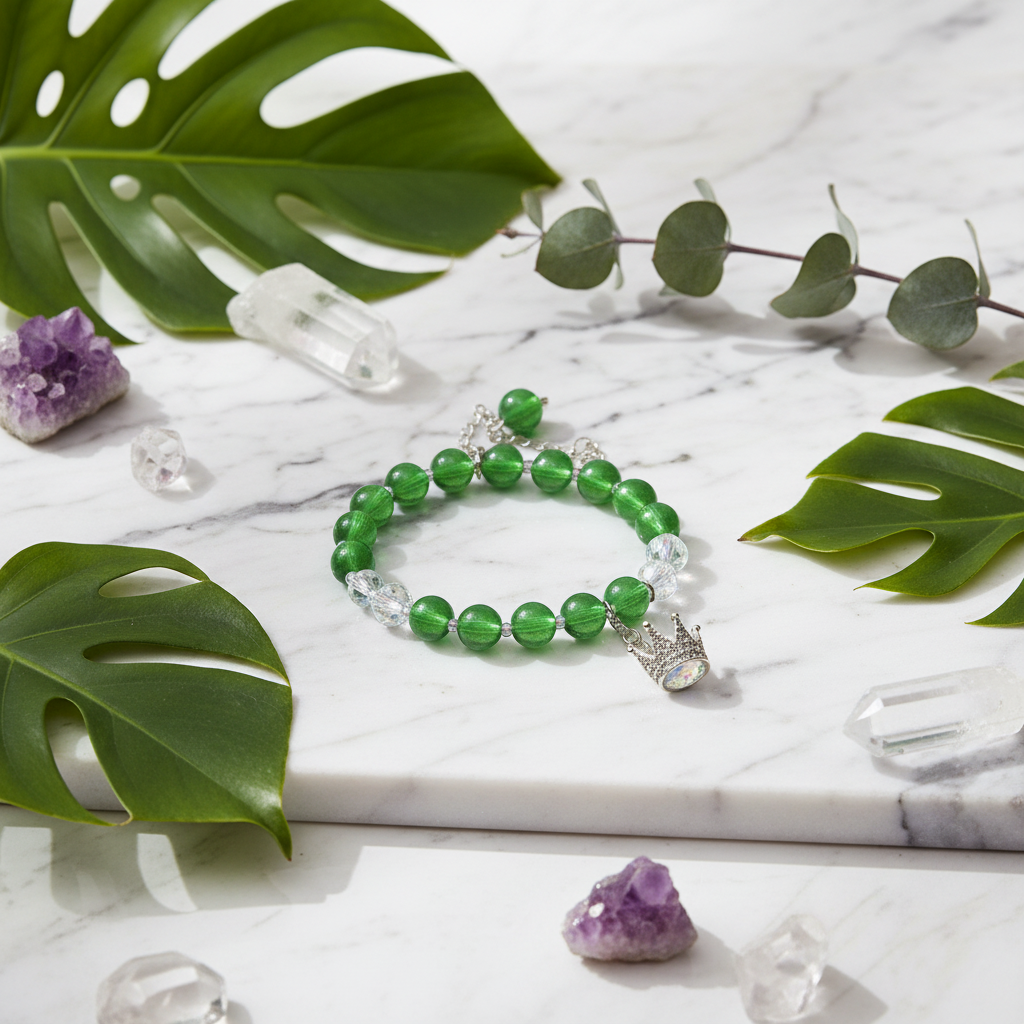 Bracelet Perles Vertes Couronne Strass - visuel lifestyle bohème