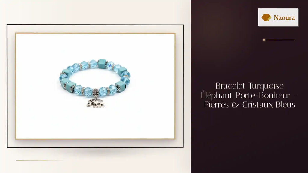 Bracelet Turquoise &Eacute;l&eacute;phant Porte-Bonheur &ndash; Pierres &amp; Cristaux Bleus by@Outfy